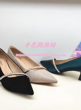 卡迪娜专柜正品2024春季新款细高跟尖头蝴蝶结蓝色女单鞋KS241513