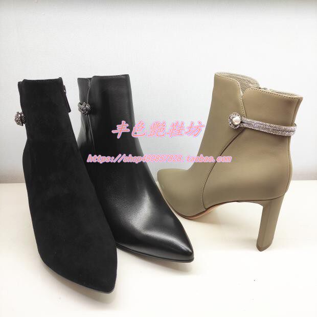 哈森harson专柜正品2022冬季新款高跟尖头34码女短靴冬靴ha227112