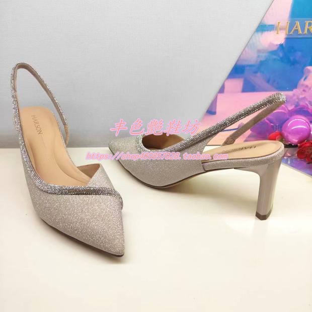 高跟尖头后空时装后空水钻女凉