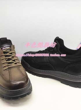 哈森正品2023新款春秋季中帮系带休闲英伦潮男皮鞋ML34710