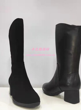 哈森专柜正品断码女中筒靴40大码橡胶软底加绒保暖羊皮靴HA17907