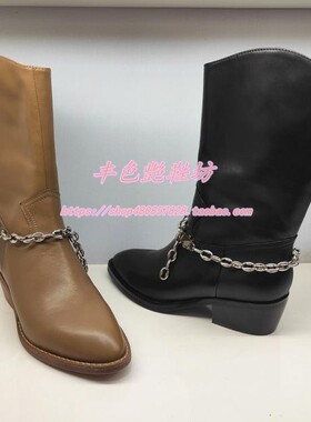 哈森女鞋专柜正品2021冬新款粗跟牛皮复古女中筒靴HA19208