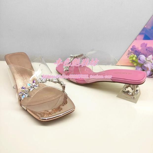 HM247148正品Harson/哈森女24夏高级感精致水钻水晶跟外穿凉拖鞋