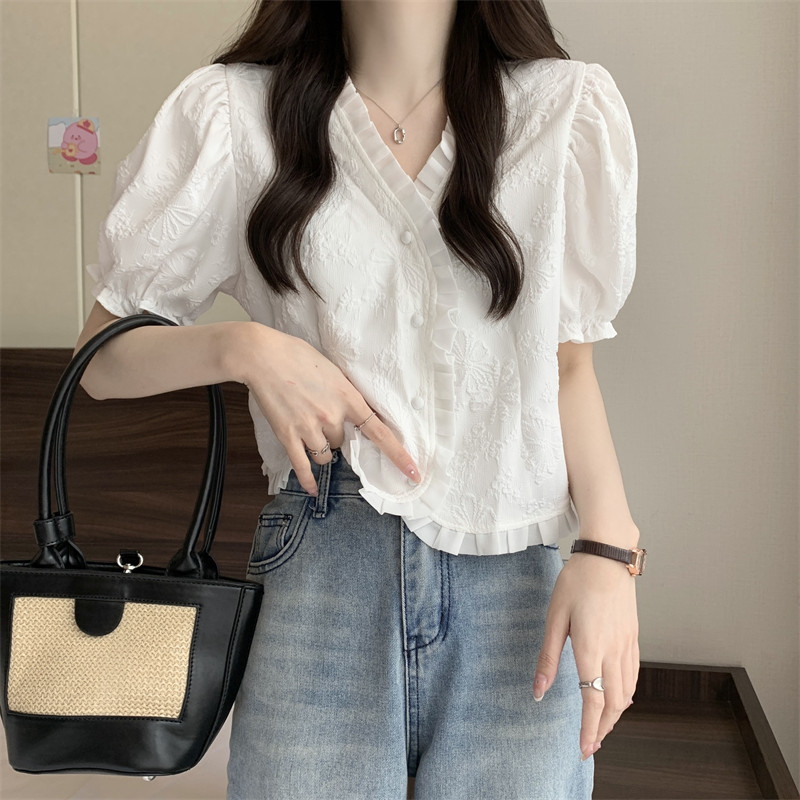 白色法式短袖T恤女夏季娃