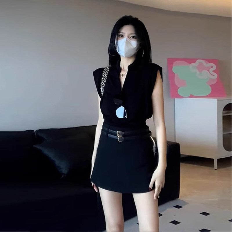 黑色西装半身裙女夏季小个子高腰a字裙辣妹包臀裙御姐风短裙子