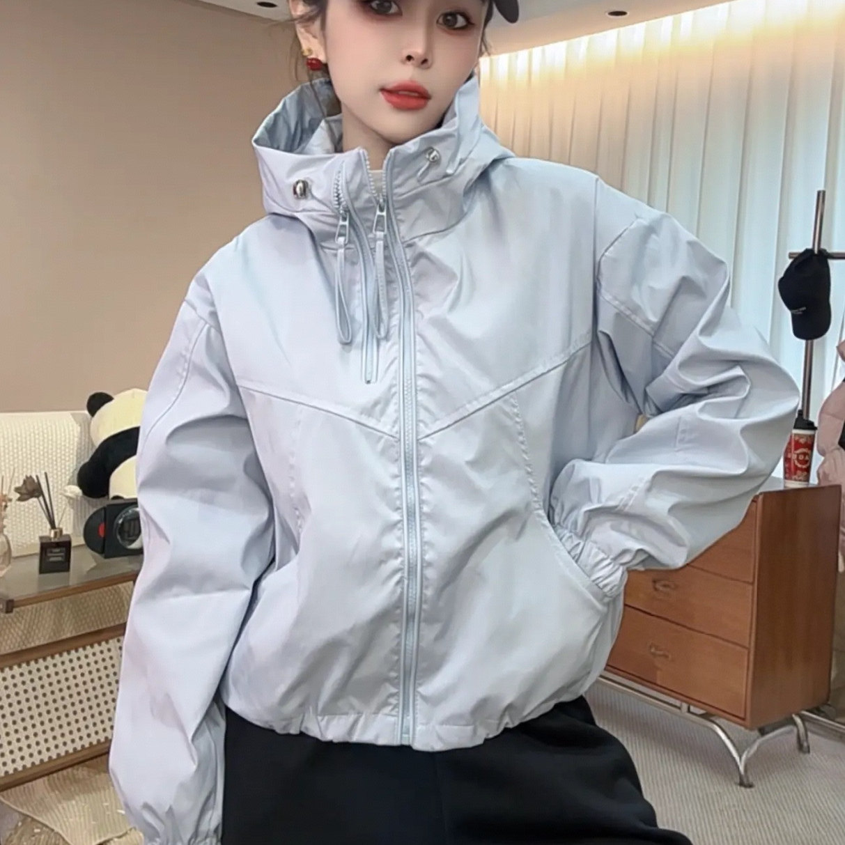 韩版休闲短款冲锋衣外套女2025春季新款宽松百搭小个子夹克上衣潮
