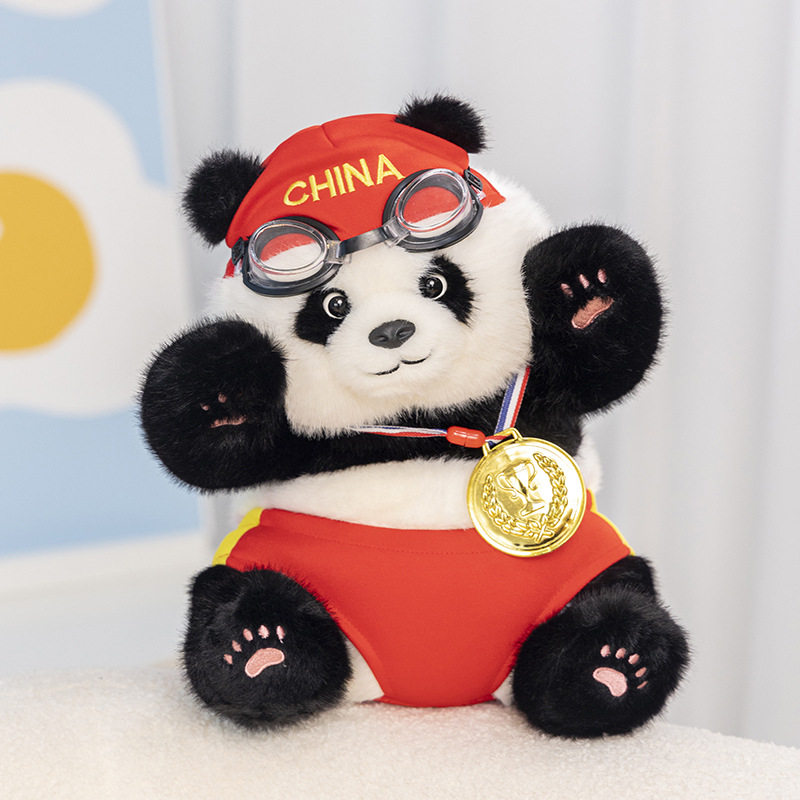 可爱熊猫玩偶毛绒玩具游泳款公仔儿童布偶娃娃学生纪念品礼物