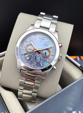 FOSSIL手表不锈钢大表盘蓝色贝母面星期日历石英表防水女表ES3880