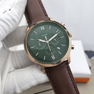 FOSSIL手表啡色玫瑰金墨绿盘商务休闲计时石英表防水男表FS6073