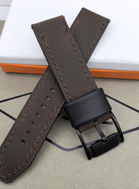 现货FOSSIL表带啡色真皮22MM厚款适合FS4656FS5586FS4682手表配件