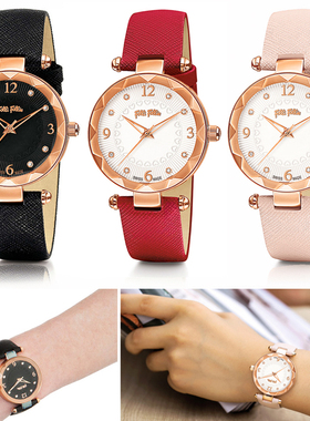 FOLLI FOLLIE芙丽手表真皮表带切割面玻璃瑞士机芯石英表防水女表