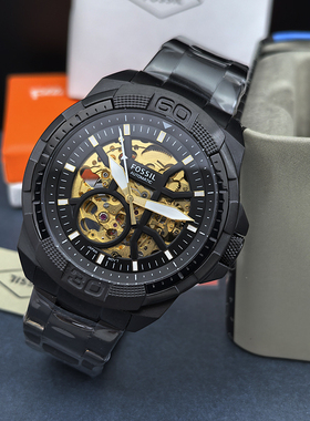 FOSSIL化石手表不锈钢酷黑镂空背透自动机械表商务休闲男表ME3217