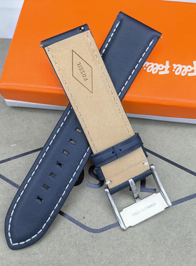 FOSSIL化石真皮表带深蓝色24MM通用快拆针扣男士手表配件