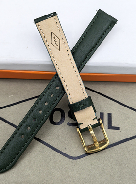 FOSSIL真皮表带绿色金扣14MM通用快拆女士手表配件适配ES5239