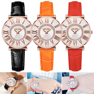 FOLLI 石英防水女表 FOLLIE手表皮表带玫瑰金流光闪耀罗玛刻度时尚