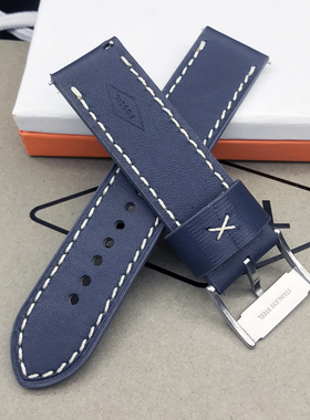 现货FOSSIL皮表带头层牛皮深蓝色24MM通用针扣快拆男士手表配件