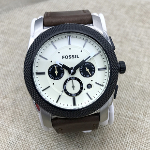 FOSSIL手表真皮表带三眼计时商务休闲石英表防水男表