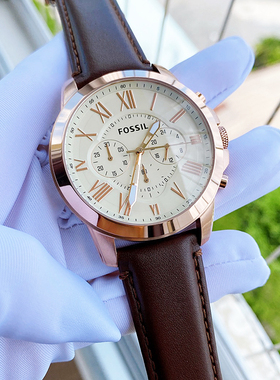 新FOSSIL化石手表真皮表带玫瑰金计时商务休闲石英防水男表FS4991