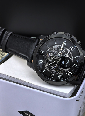 FOSSIL手表真皮带商务休闲星期日历镂空自动机械表防水男表ME3028