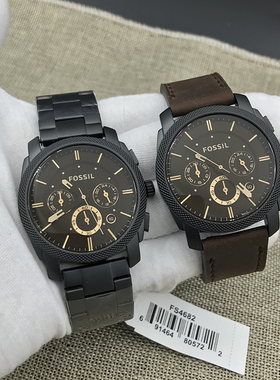 FOSSIL手表皮带商务休闲三眼计时日历石英表防水FS4656FS4682男表
