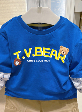 chris童装25春秋款男童中大童棉休闲假两件百搭长袖T恤TKLA22241A