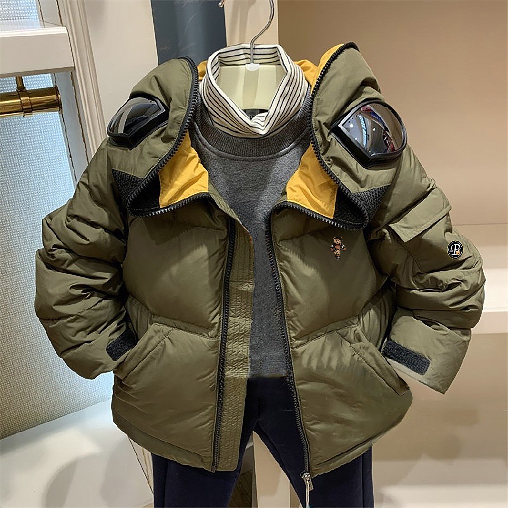 chris童装26冬新款男童滑雪奥特曼眼镜羽绒服厚款保暖羽绒服外套