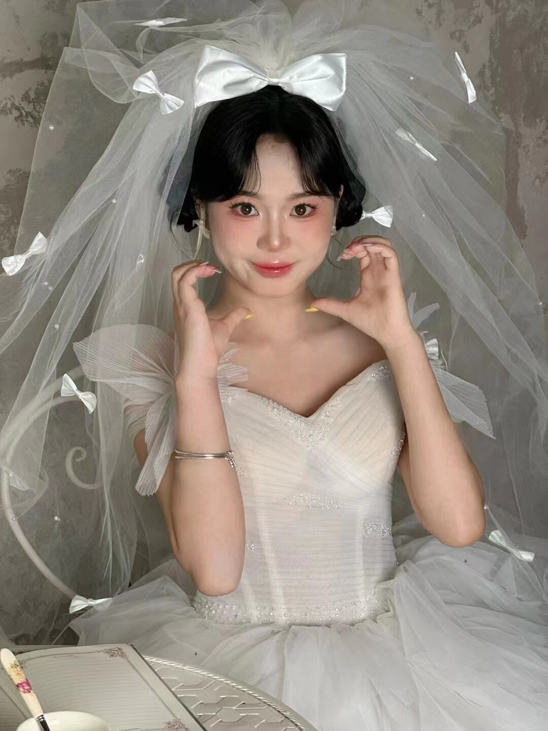 法式复古蝴蝶结头纱新娘结婚拍照头纱