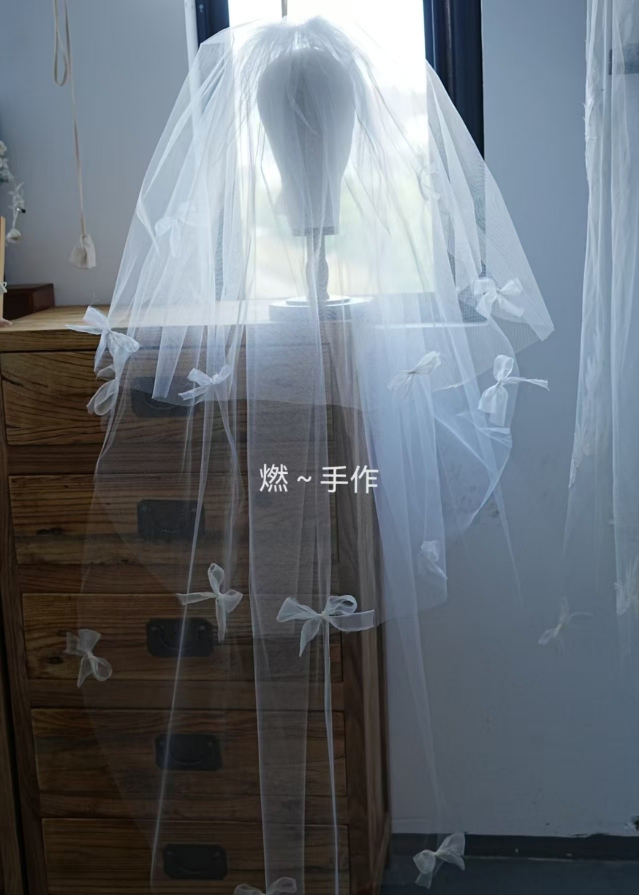 三层蝴蝶结甜美头纱（蝴蝶结真丝材质）