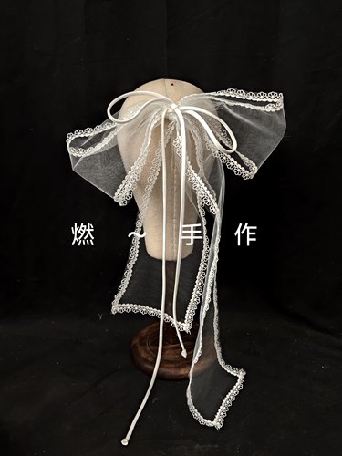 新娘饰品-手作白色蕾丝花边蝴蝶结头纱