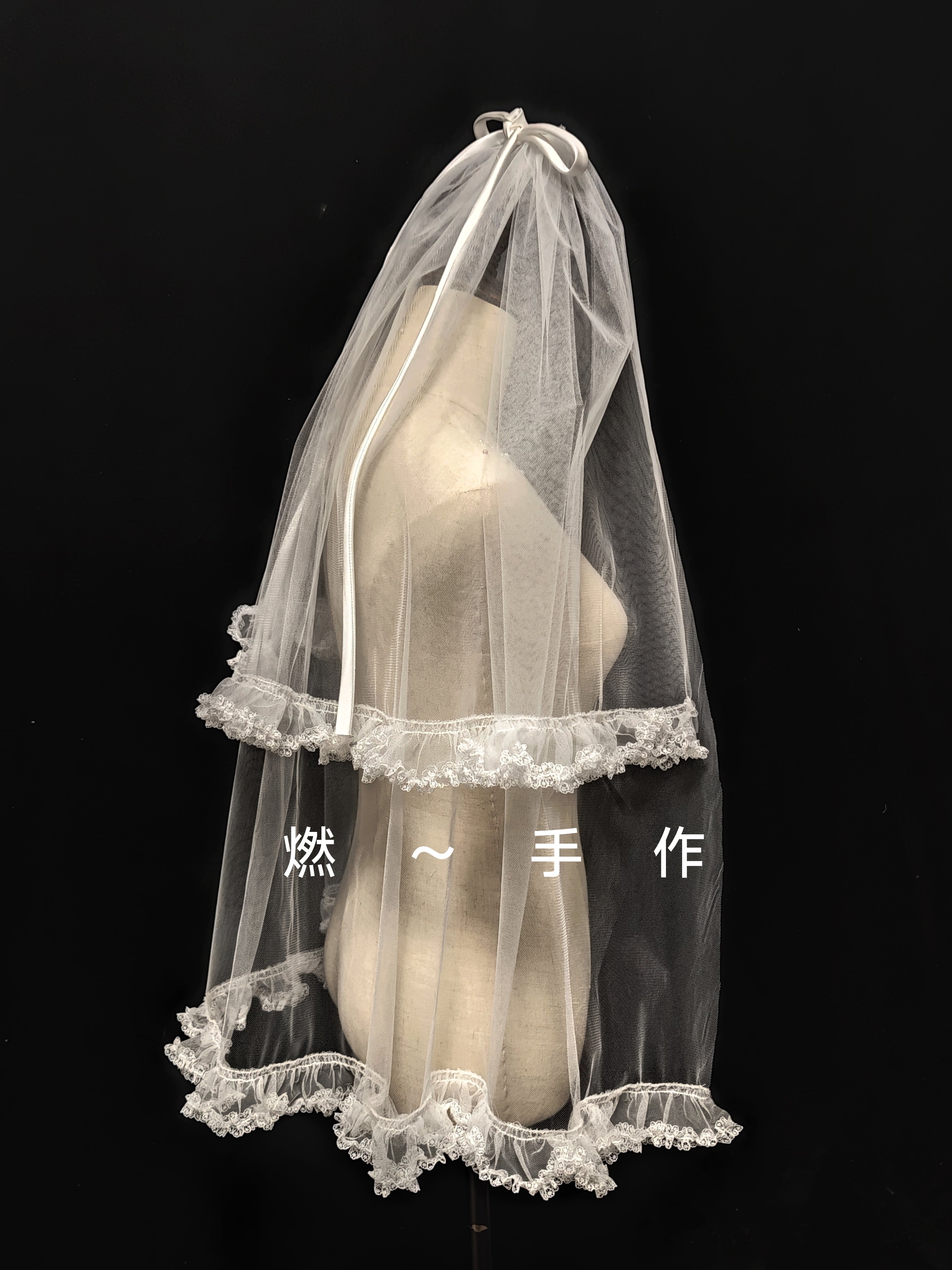 新娘饰品 蝴蝶结双层少女蝴蝶结头纱 领证头纱 旅拍婚纱头纱