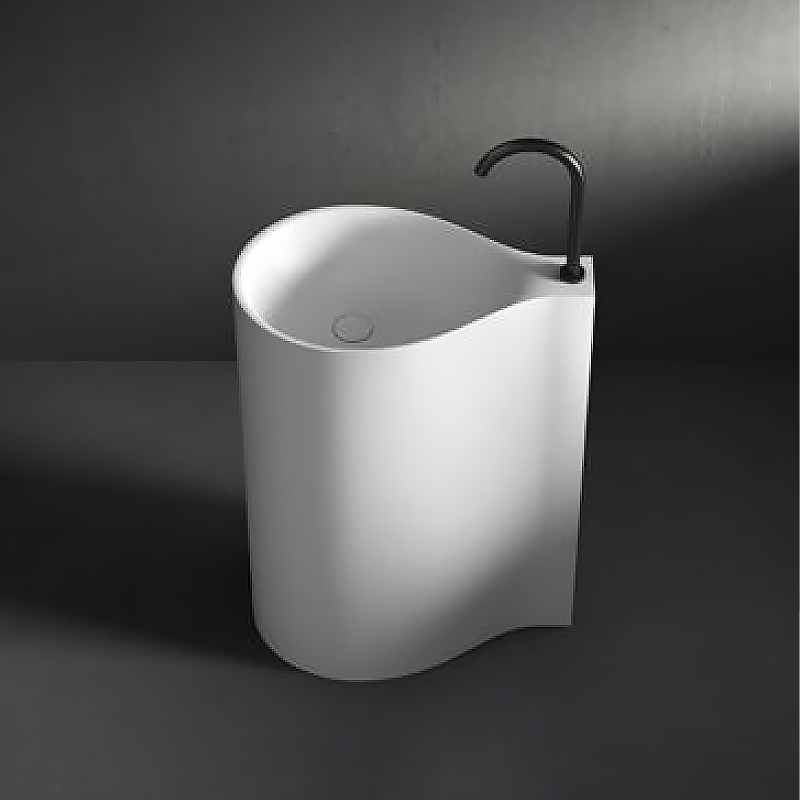 定制唯铂圆形洗手盆一体式立柱式人造石落地式柱盆台面家用洗面盆