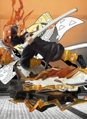 鬼灭之刃 我妻善逸手办 雷之呼吸 火雷神 我妻善逸 发光 雕像