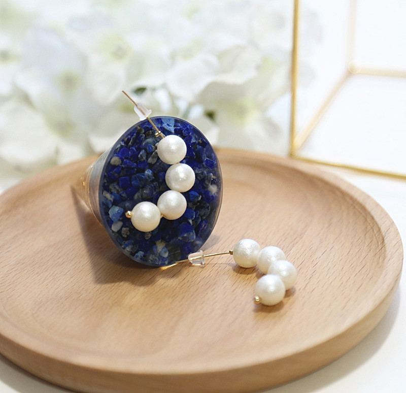 新品镀14k金时尚甜美风日本皱纹仿珍珠c圈浅金色耳环耳圈简约