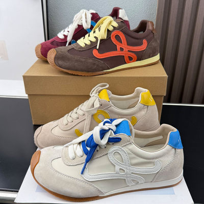 真皮拼色平底系带阿甘鞋女2026春新款舒适百搭休闲运动软底德训鞋