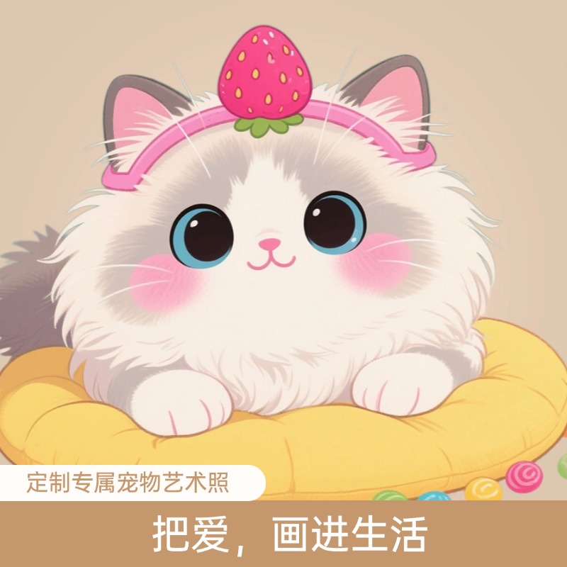 卡通狗狗画像手绘宠物定制Q版猫咪可爱头像设计照片转动漫形象图片