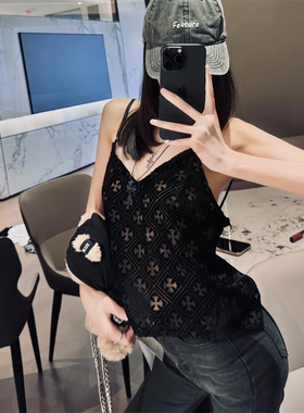 十字架植绒镂空丝绒背心吊带女夏季纯欲小众高级感显瘦美背上衣潮