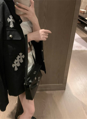 十字架重工烫钻时髦牛仔外套女秋季新款韩版设计感宽松显瘦上衣潮