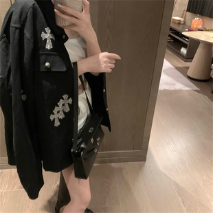 十字架重工烫钻时髦牛仔外套女秋季新款韩版设计感宽松显瘦上衣潮