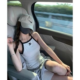 吊带潮 两色撞色辣妹刺绣背心女小众外穿修身 小姐姐 刺绣小背心