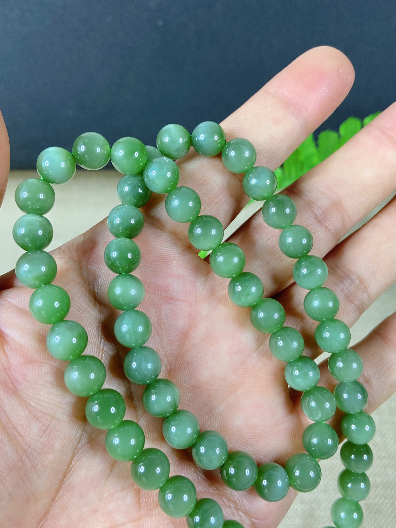 8猫眼项链和田玉碧玉猫眼项链8重45.2克无裂无杂冰透水润油润细腻