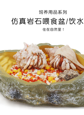 寄居蟹仿真岩石水盆食盆～仿真纹理 光滑内里 爬宠虫可用造景自然