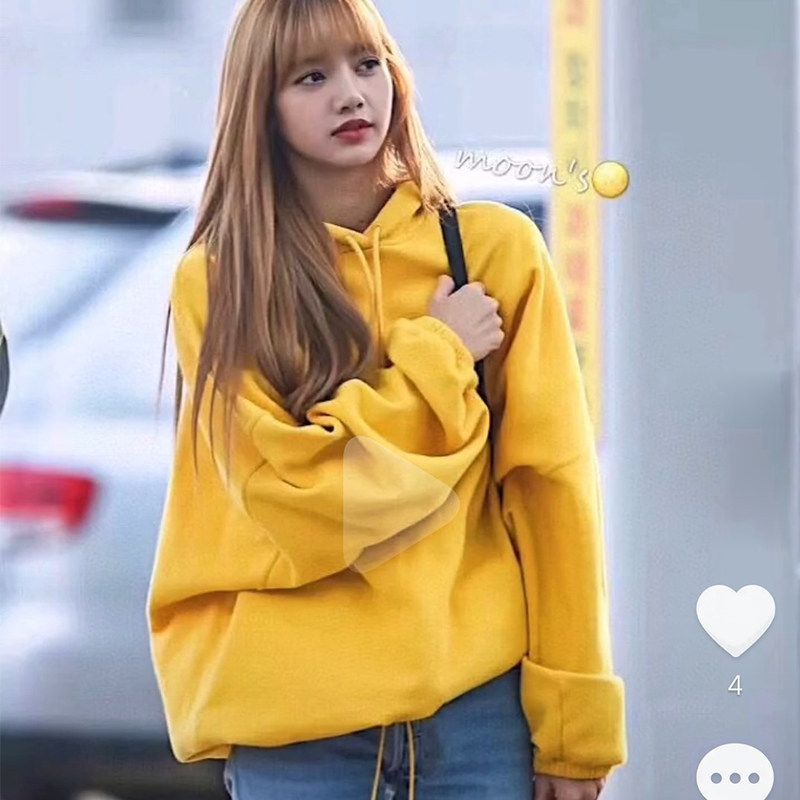 2024新款lisa周雨彤同款姜黄色连帽卫衣青春日常私服休闲运动上衣
