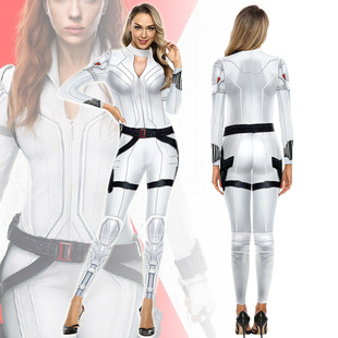 新款欧美跨境黑寡妇cos同款连体裤舞台表演服长袖紧身衣连体衣