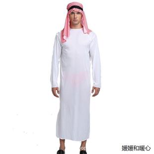 欧美外贸派对服装中东迪拜王子成人男白阿拉伯红头巾表演舞台服装
