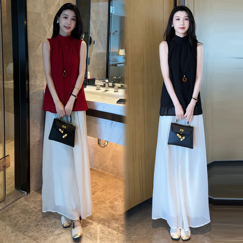 时尚套装女2025夏季新款时髦洋气无袖上衣阔腿裤气质显瘦两件套潮
