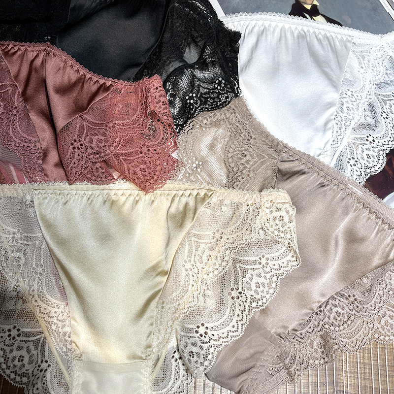 宠爱无名 轻盈真丝内裤 蕾丝三角内裤女透气三角裤性感蕾丝内裤