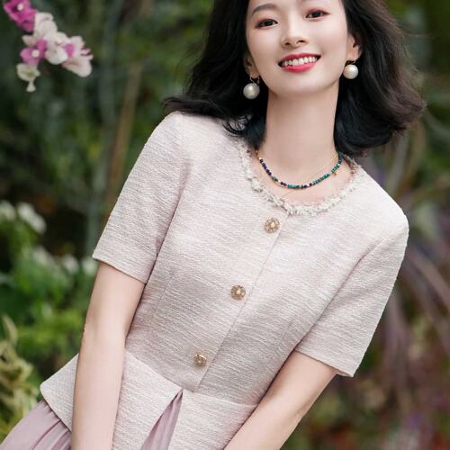香榭丽影醋酸亚麻假两件拼接显瘦小香风连衣裙