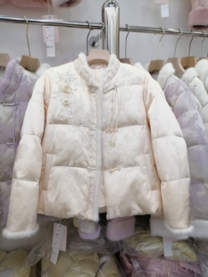 2025冬新中式国风白鸭绒羽绒服女小个子保暖洋气提花重工刺绣外套