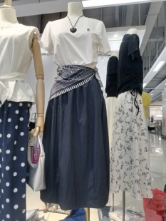 丝巾腰封中长半身裙两件套女潮 2025春夏韩版 连衣裙套装 女短袖 T恤