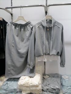 直筒半身裙女 织带立领下摆拼接卫衣 欧韩休闲连衣裙套装 2025春装